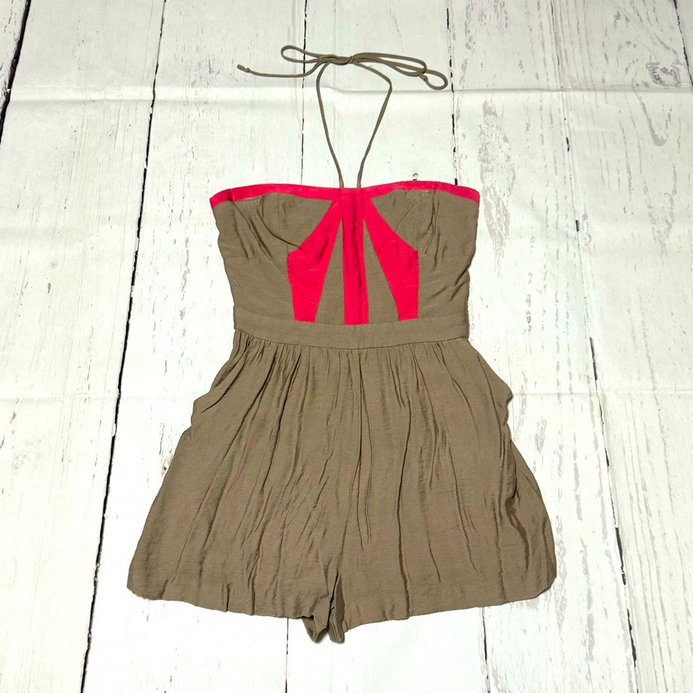 BCBGeneration womens 10 brown pink convertible strapless necktie pockets romper